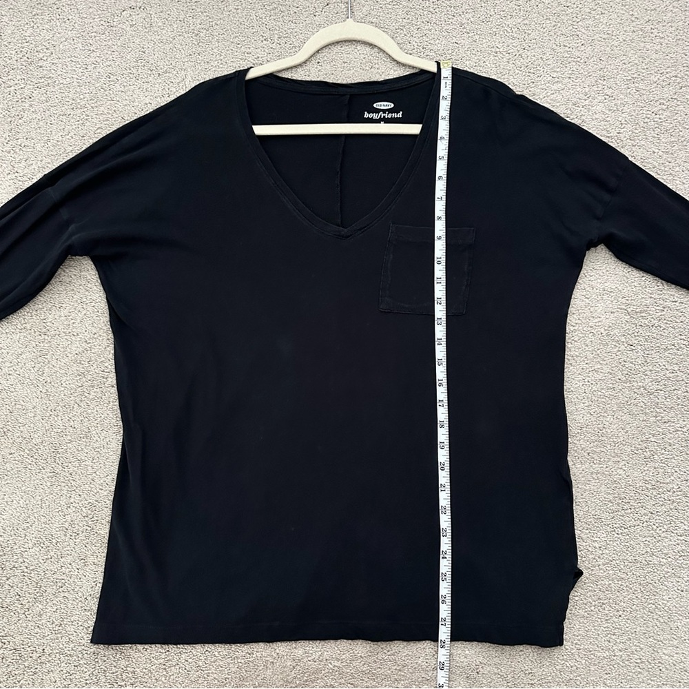 Black Oversized Long Sleeve V-Neck Pocket Tee-Old Navy Boyfriend Layering Shirt - Picture 10 of 12